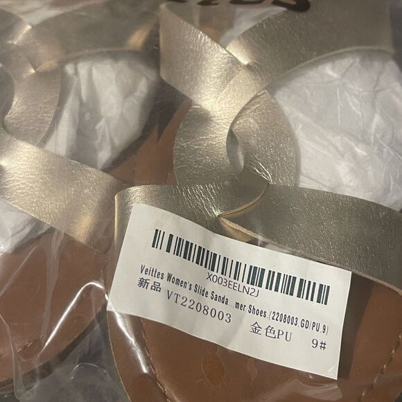 Womens Flat Sandals Size 9 Gold Color summer shoes Veittes - Picture 8 of 10